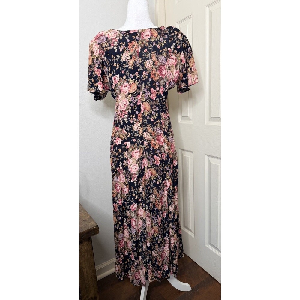 Starina Maxi Dress Medium Floral Button Front Short Sleeve Rayon Cottagecore - Picture 9 of 16